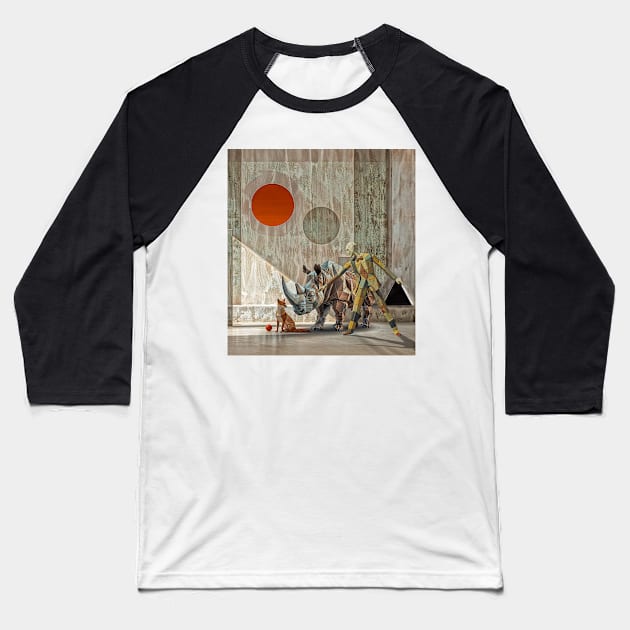Geometry and minimalism on paper, Rhinoceros , dog and Man Baseball T-Shirt by Creative Art Universe